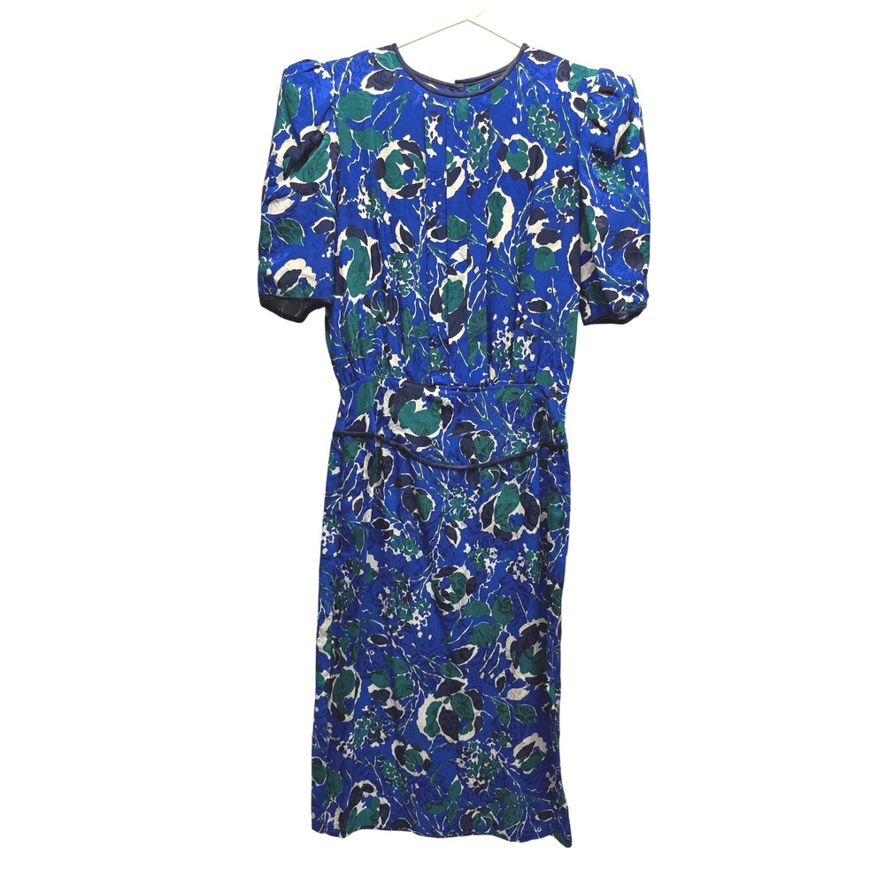 Vintage Flora Kung Midi 100% Silk Dress Puff‎ Sleeve Peplum Gorgeous!
